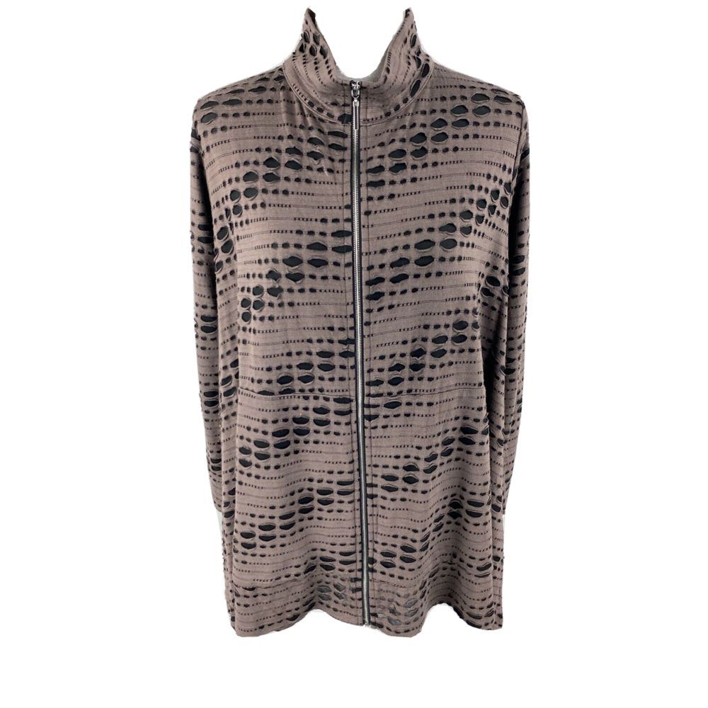 Sun Kim Sz S‎ Taylor Flared Jersey Art to Wear Overlay Full Zip Jacket Topper